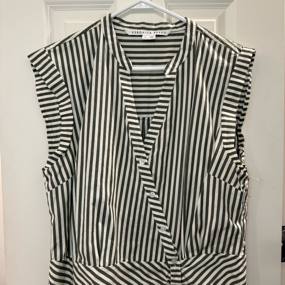 Veronica Beard Striped Asymmetric-Button Midi Dress Green White size 16 - Picture 4 of 15